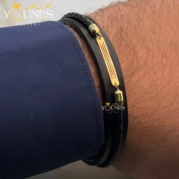دستبند طلا چرم مردانه L140